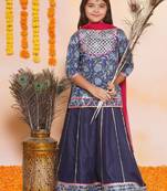 Girls floral printed cotton ready to wear lehenga & blouse with dupatta