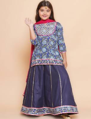 Girls floral printed cotton ready to wear lehenga & blouse with dupatta 2
