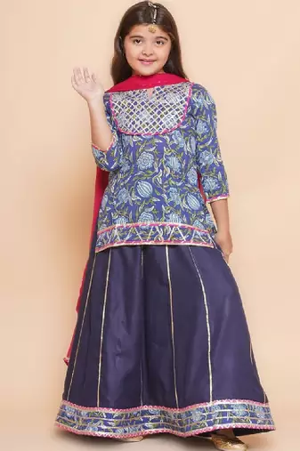 Girls floral printed cotton ready to wear lehenga & blouse with dupatta