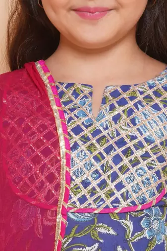 Girls floral printed cotton ready to wear lehenga & blouse with dupatta