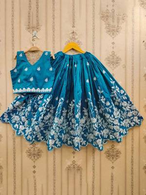 Girls embroidered beads and stones silk ready to wear lehenga & blouse 1