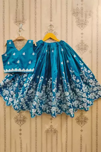 Girls embroidered beads and stones silk ready to wear lehenga & blouse