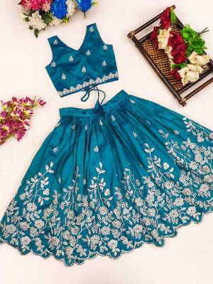 Girls embroidered beads and stones silk ready to wear lehenga & blouse 2