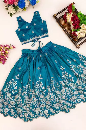 Girls embroidered beads and stones silk ready to wear lehenga & blouse