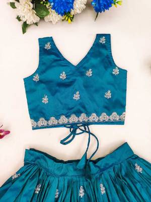 Girls embroidered beads and stones silk ready to wear lehenga & blouse 4