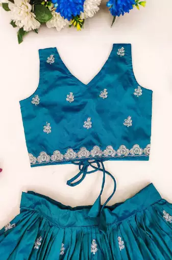 Girls embroidered beads and stones silk ready to wear lehenga & blouse
