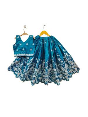 Girls embroidered beads and stones silk ready to wear lehenga & blouse 3