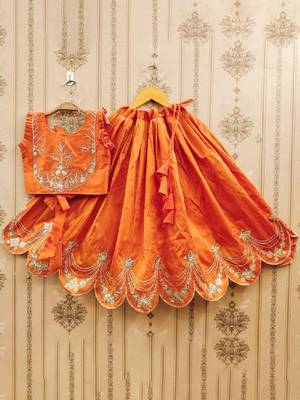 Tie and dye krishna embroidered silk lehenga choli 1