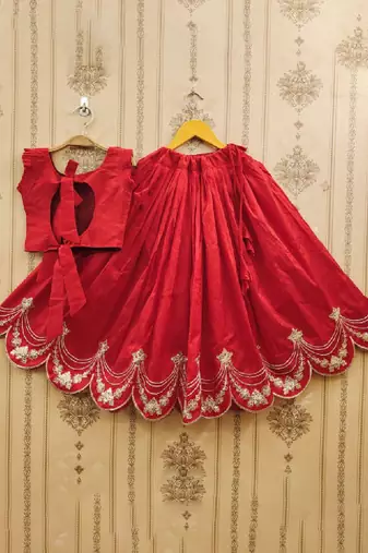 Tie and dye krishna dyed silk lehenga choli