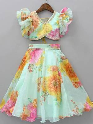 Girls printed mirror work ready to wear lehenga & blouse 1
