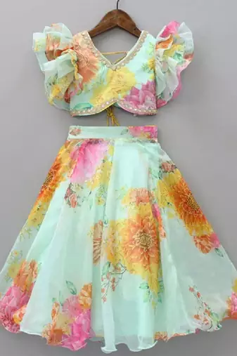 Girls printed mirror work ready to wear lehenga & blouse