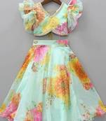 Girls printed mirror work ready to wear lehenga & blouse