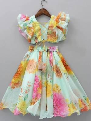 Girls printed mirror work ready to wear lehenga & blouse 2