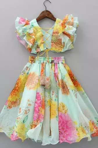 Girls printed mirror work ready to wear lehenga & blouse