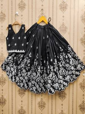 Girls black embroidered ready to wear lehenga & choli 1