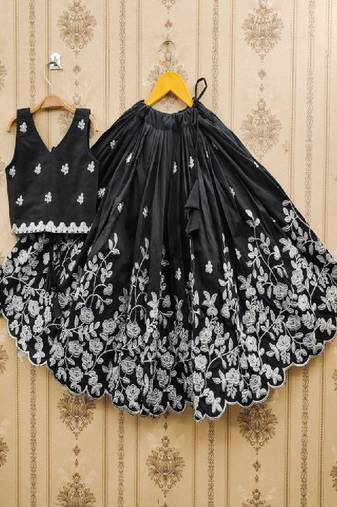 Girls black embroidered ready to wear lehenga & choli
