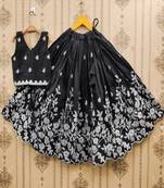 Girls black embroidered ready to wear lehenga & choli