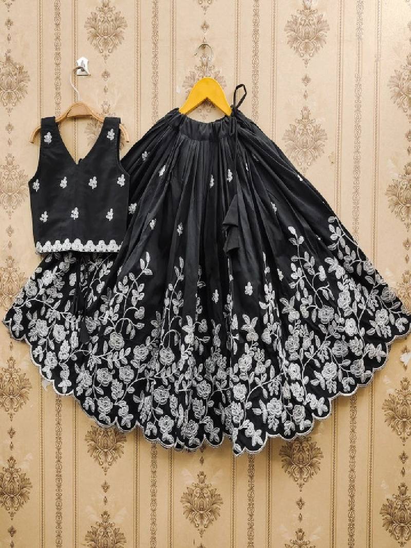 Girls black embroidered ready to wear lehenga & choli