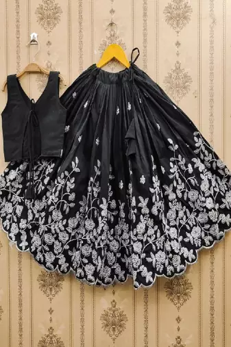 Girls black embroidered ready to wear lehenga & choli