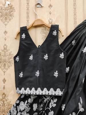 Girls black embroidered ready to wear lehenga & choli 3