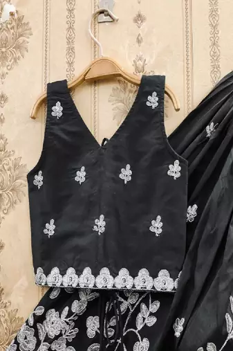 Girls black embroidered ready to wear lehenga & choli