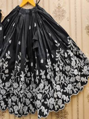 Girls black embroidered ready to wear lehenga & choli 4