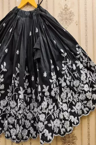 Girls black embroidered ready to wear lehenga & choli