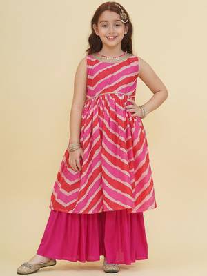 Girls ethnic motifs printed empire gotta patti kurta with sharara 1