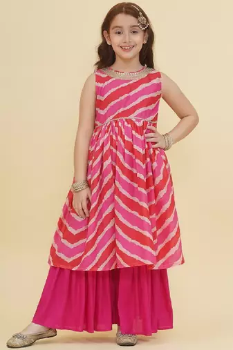 Girls ethnic motifs printed empire gotta patti kurta with sharara