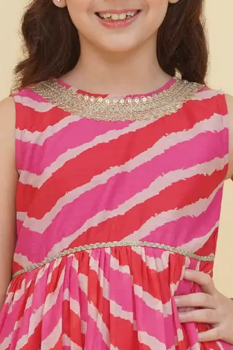 Girls ethnic motifs printed empire gotta patti kurta with sharara