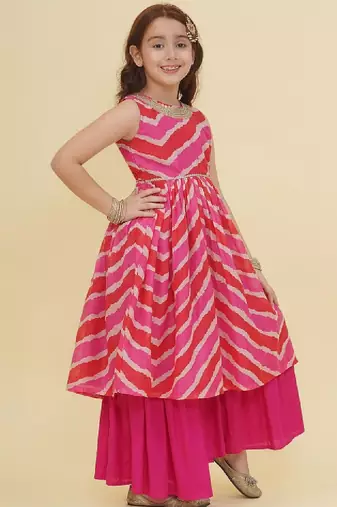 Girls ethnic motifs printed empire gotta patti kurta with sharara