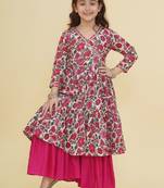Girls floral printed angrakha gotta patti pure cotton kurta with sharara