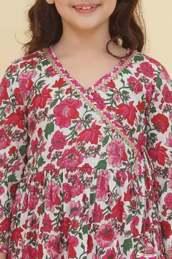 Girls floral printed angrakha gotta patti pure cotton kurta with sharara