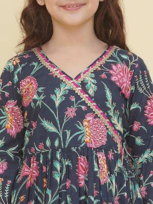 Girls ethnic motifs printed angrakha gotta patti pure cotton kurta with sharara 2