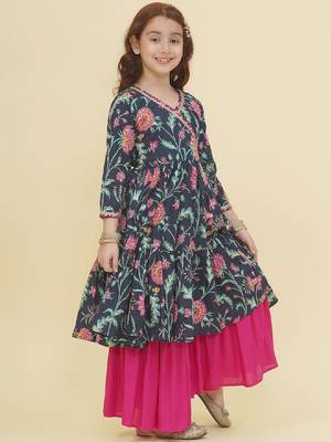 Girls ethnic motifs printed angrakha gotta patti pure cotton kurta with sharara 3