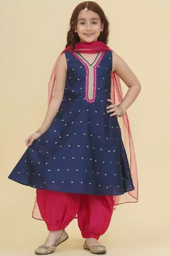 Girls ethnic motifs empire gotta patti kurta with salwar & with dupatta