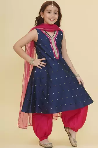 Girls ethnic motifs empire gotta patti kurta with salwar & with dupatta