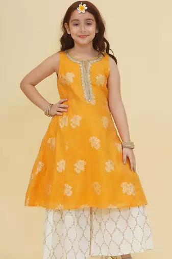 Girls ethnic motifs empire gotta patti kurta with sharara