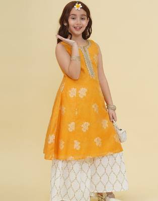 Girls ethnic motifs empire gotta patti kurta with sharara 4