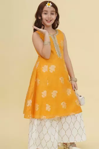 Girls ethnic motifs empire gotta patti kurta with sharara