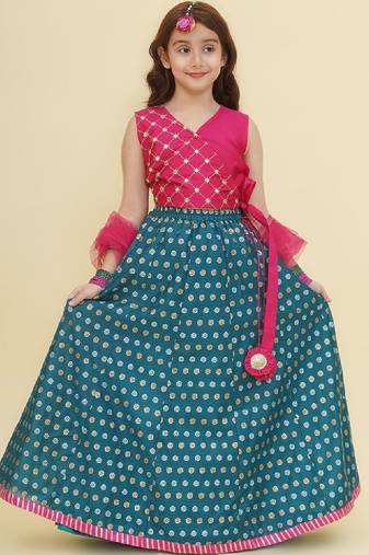 Girls embroidered mirror work ready to wear lehenga & blouse with dupatta