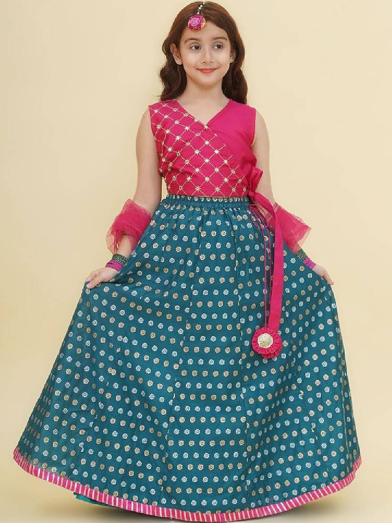Girls embroidered mirror work ready to wear lehenga & blouse with dupatta