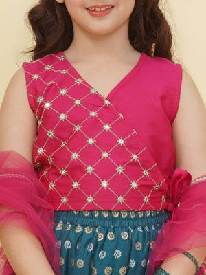 Girls embroidered mirror work ready to wear lehenga & blouse with dupatta 2