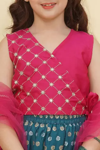 Girls embroidered mirror work ready to wear lehenga & blouse with dupatta
