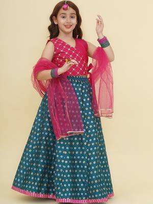 Girls embroidered mirror work ready to wear lehenga & blouse with dupatta 3