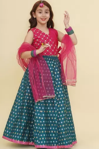 Girls embroidered mirror work ready to wear lehenga & blouse with dupatta