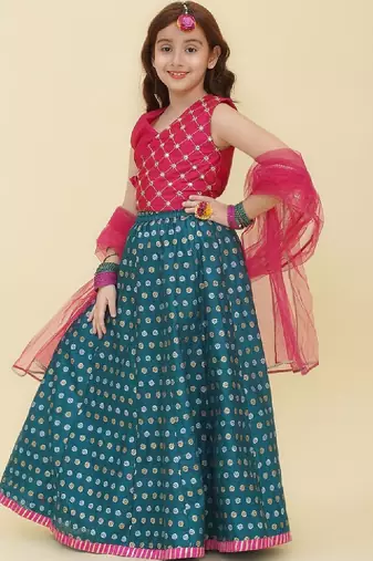 Girls embroidered mirror work ready to wear lehenga & blouse with dupatta