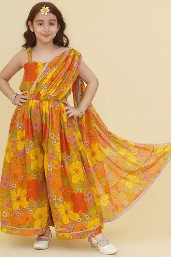 Girls floral embroidered net gown