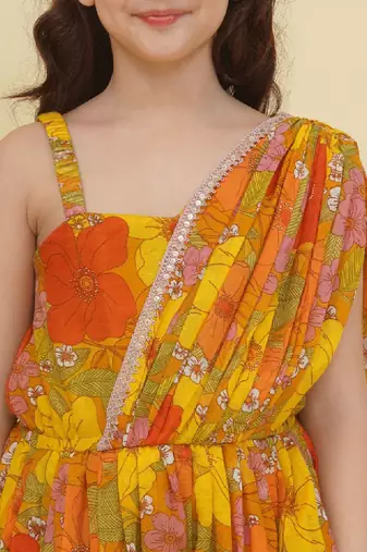 Girls floral embroidered net gown