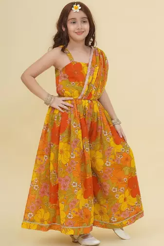 Girls floral embroidered net gown
